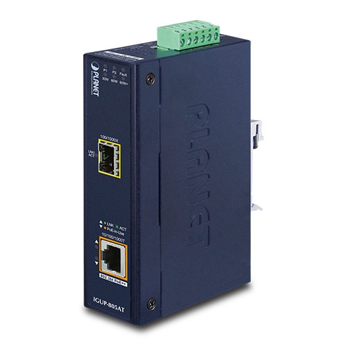 Медіаконвертер, 1 порт 10/100/1000BaseT та SFP (1000BaseX), -40+75 C, 802.3bt PoE++, IP30