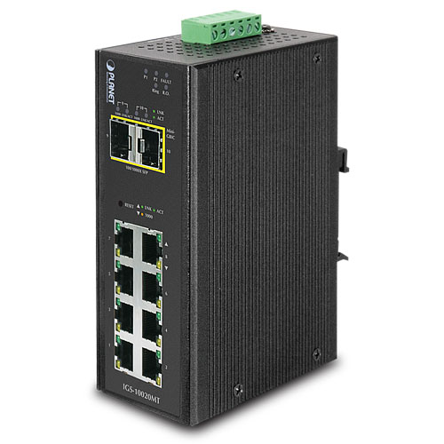 Industrial 8-Port 10/100/1000T + 2 100/1000X SFP Managed Switch (-40~75 degrees C)