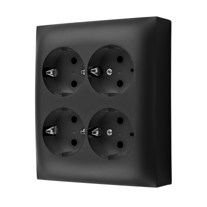 Розетка електр чотиримісна AQUACLICK IP20 компактна, заземл Schuko 16A, чорний матовий (ACGSZN4/49)