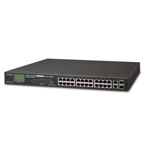 24-Port 10/100TX 802.3at PoE + 2-Port Gigabit TP/SFP Combo Switch with LCD PoE Monitor (300 W)