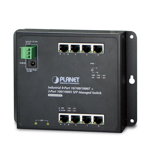 Industrial 8-Port 10/100/1000T + 2-Port 100/1000X SFP Wall-mount Managed Switch (-40~75 degrees C)