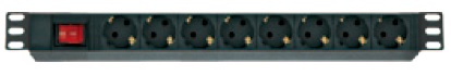 Блок 8 розеток Schuko, 19" 1U, вимикач, 16А, 4000Вт, 250В,  кабель 2,5м