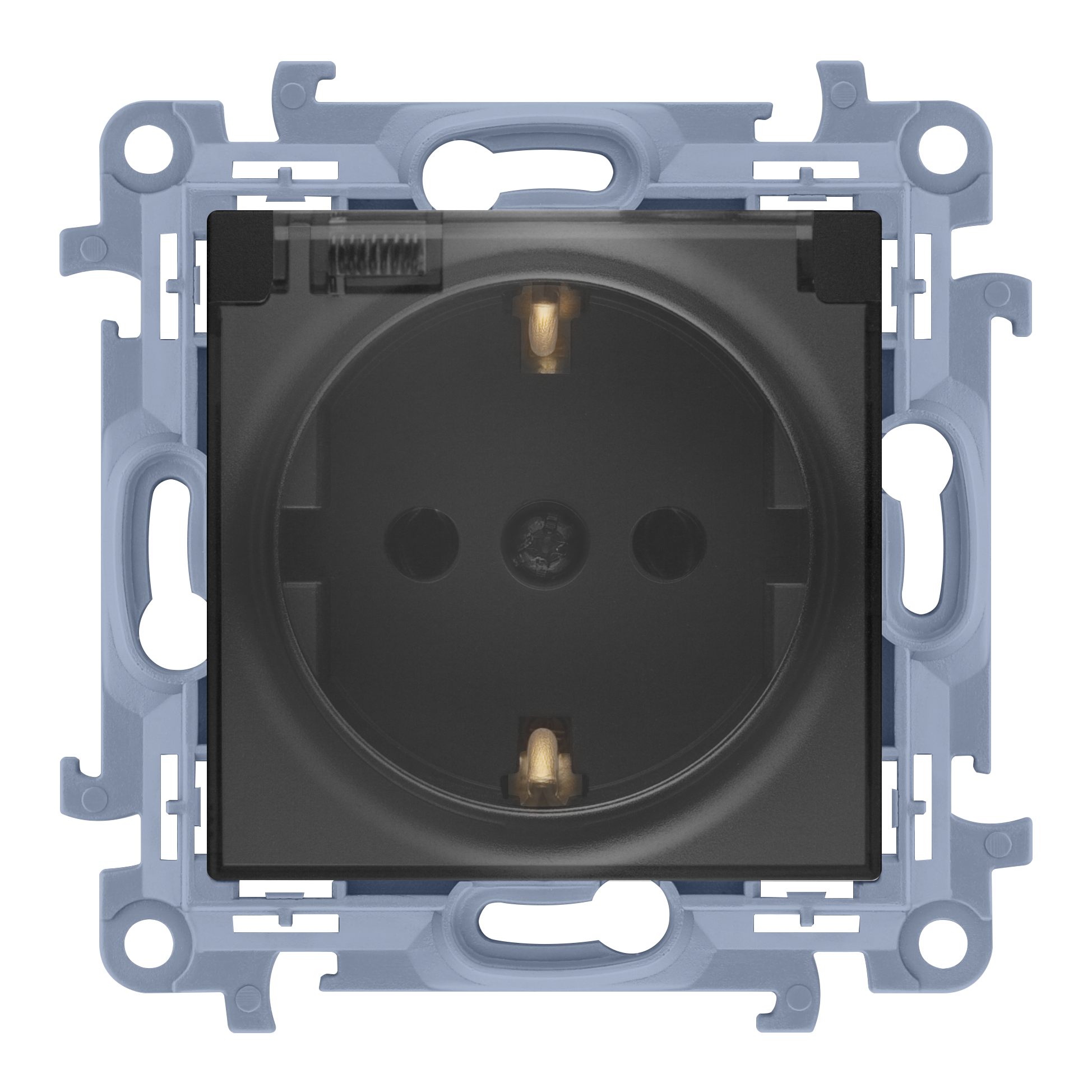 Розетка электрическая SIMON10 Schuko IP44 с крышкой, черный матовый (CGSZ1B.01/49A)